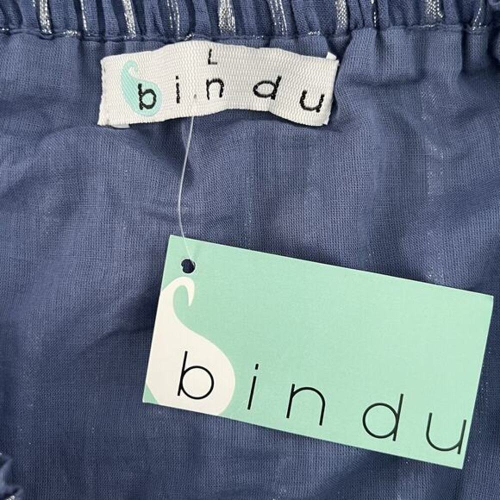 NWT Bindu Melita Navy Blue Metallic Stripe Cotton Maxi Dress - Picture 5 of 6